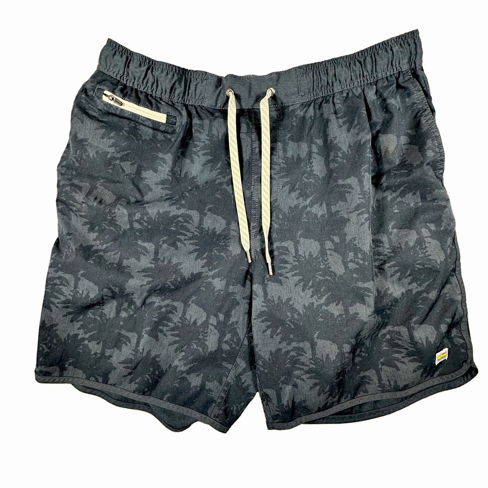Vuori Men's Banks Shorts Blue XL Palm Tree Print Pocket Workout Casual 7" Run